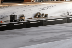 Plan de travail marbre blanc arabescus