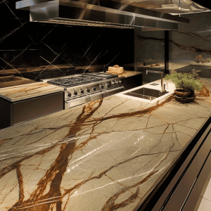 Plan de travail marbre foret tropicale