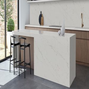 Plan de Travail Cuisine Quartz Calacatta Delios