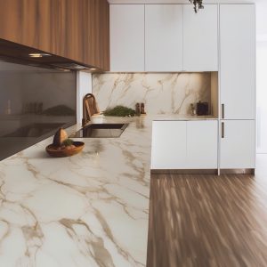 Plan de Travail Cuisine Quartz Calacatta Delios