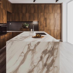 Plan de Travail Cuisine Quartz Calacatta Delios