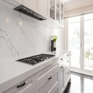 Plan de Travail Cuisine Quartz Vena Staturio Blanc