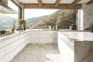 Plan de cuisine marbre blanc joie