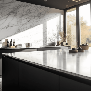 Plan de cuisine marbre blanc joie