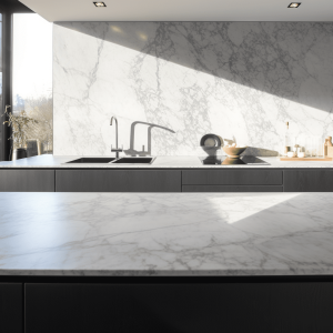 Plan de cuisine marbre blanc joie