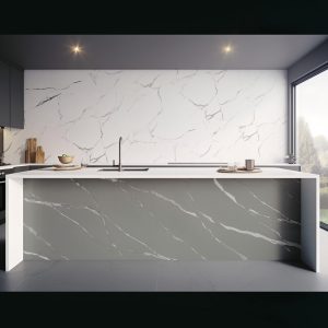 Plan de Travail Cuisine Quartz Calacatta Laza Grigio