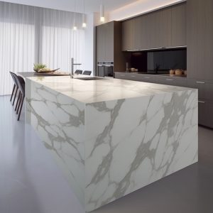 Plan de Travail Cuisine Quartz Calacatta Laza Grigio