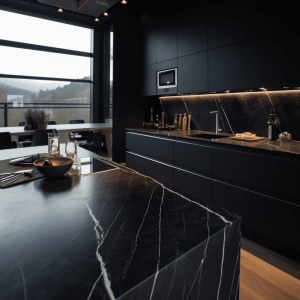 plan de travail marbre noir marquina