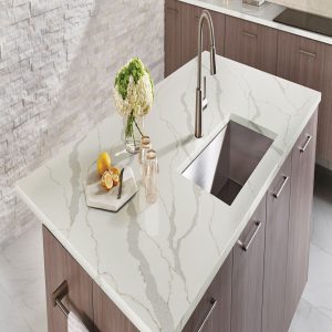 Plan de Travail Cuisine Blanc Quartz Calacatta Idilio