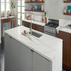 Plan de Travail Cuisine Blanc Quartz Calacatta Idilio