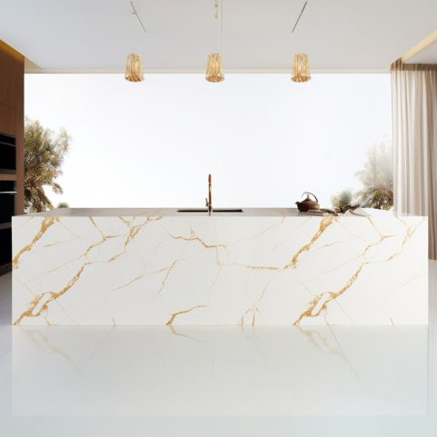 Plan de Travail Cuisine Quartz – “Calacatta Miraggio Gold”