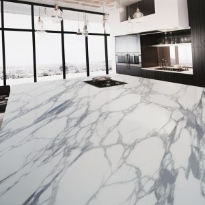 Plan de Travail Cuisine Quartz Calacatta Panda