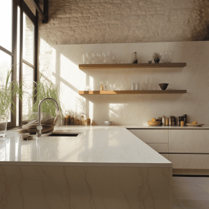 plan travail quartzite creme lumataj