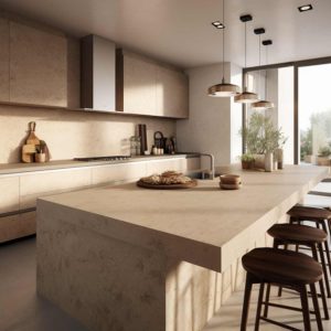 plan travail en céramique beige nude