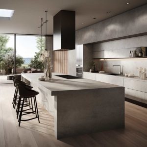 plan de travail cuisine en céramique argenté