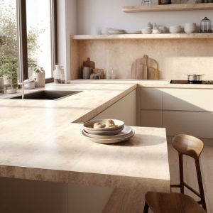 plan de travail en céramique beige ivoire