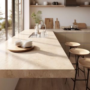 plan de travail en céramique beige ivoire