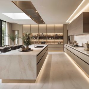 plan de travail cuisine en céramique ivoire