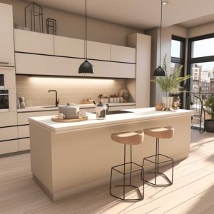 plan de travail en céramique beige ivoire