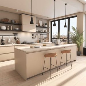 plan de travail en céramique beige ivoire