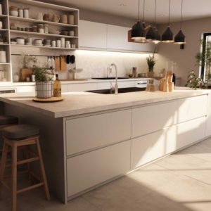 plan de travail en céramique beige ivoire