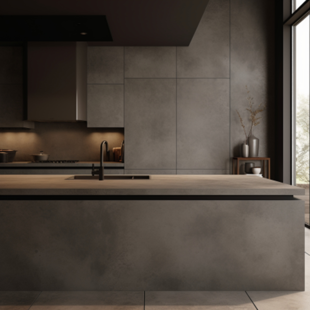 Ilot central de cuisine en Céramique – “Concrete Grey” 16