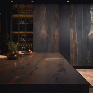 plan de travail ceramique metal dark