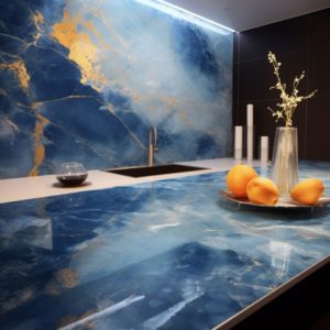 plan de travail ceramique ocean blue