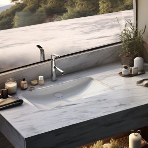 salle de bain marbre blanc arabescus