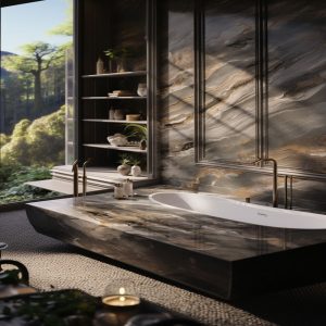 salle de bain marbre arabescato