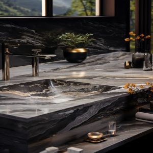 salle de bain marbre arabescato
