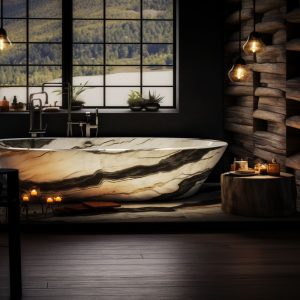 salle de bain marbre noir or