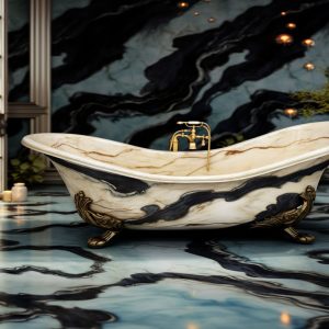 salle de bain marbre noir or