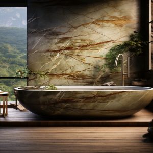 salle de bain marbre foret tropical