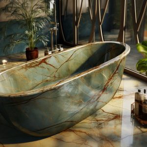 salle de bain marbre foret tropical