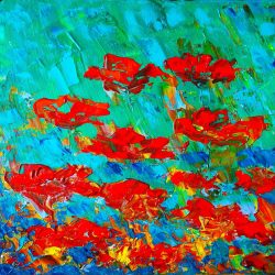 Crédence de Cuisine peinture Art Fleurs Rouges