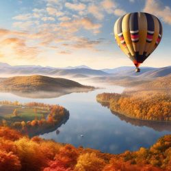 crédence de cuisine montgolfière au dessus rivière