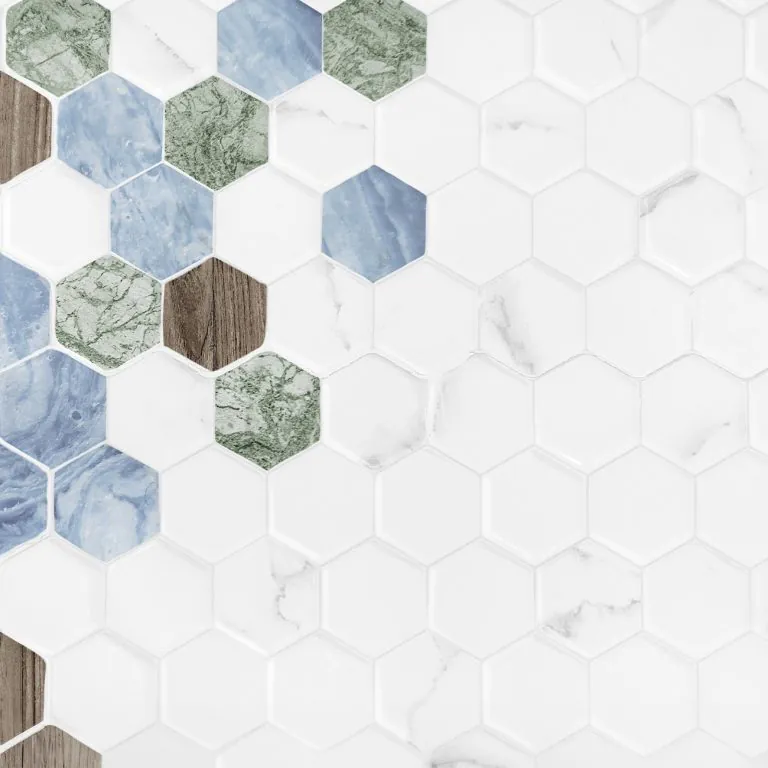 credence cuisine marbre motif carrelage hexagonal moderne