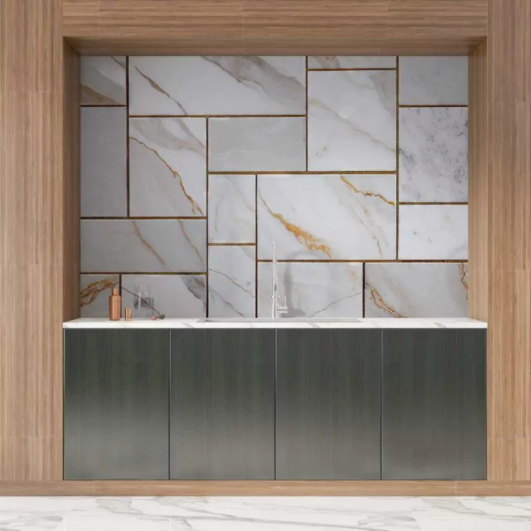 credence cuisine marbre motif carreaux dore moderne
