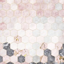 credence cuisine marbre motif carreaux hexagonaux roses
