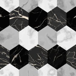 credence cuisine marbre motif hexagonal noir gris et blanc