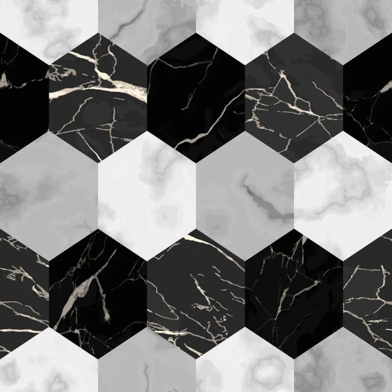 credence cuisine marbre motif hexagonal noir gris et blanc