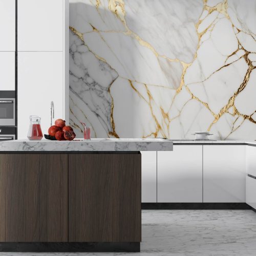 Crédence de cuisine “Texture abstraite marbre blanc doré” 10