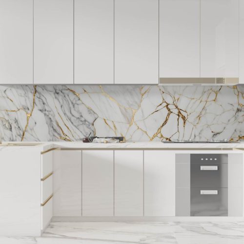 Crédence de cuisine “Texture abstraite marbre blanc doré” 12