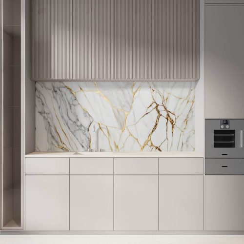 Crédence de cuisine “Texture abstraite marbre blanc doré” 8