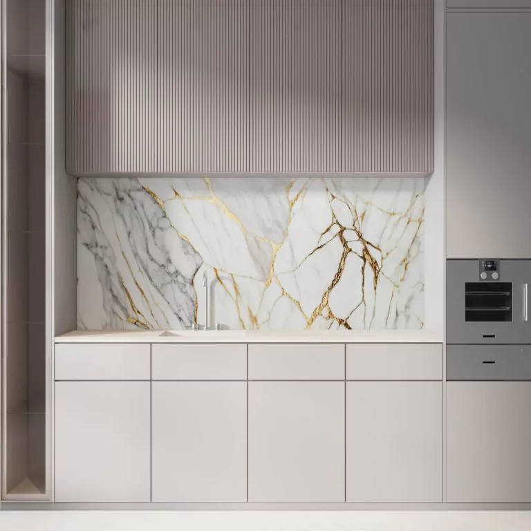 credence cuisine texture abstraite marbre blanc dore