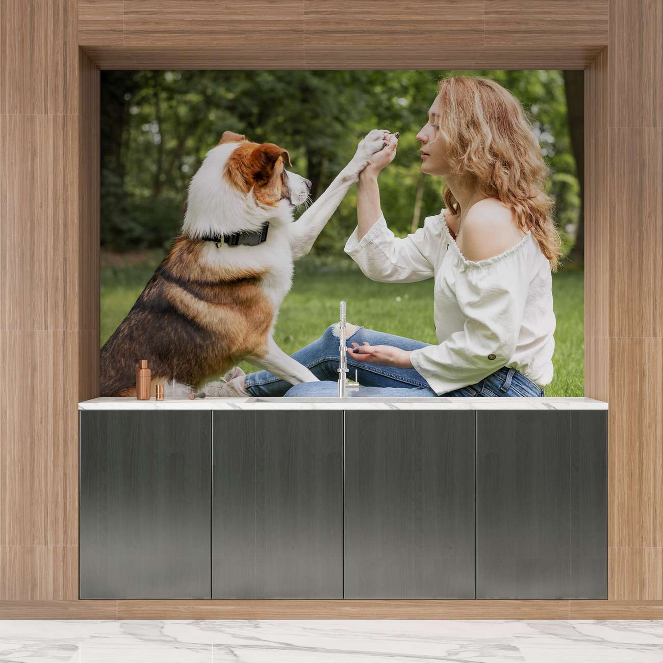 Crédence de cuisine “Complicité  femme et chien” 15