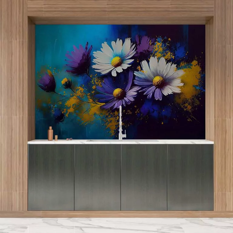 credence cuisine marguerite multicolore peinte