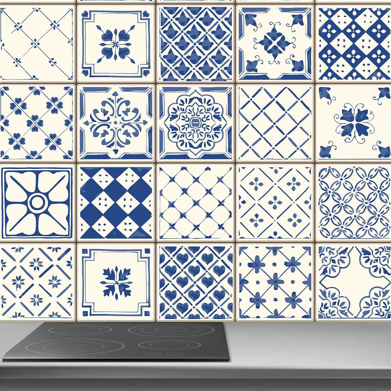 Crédence de cuisine “motif design carreaux bleu” 16
