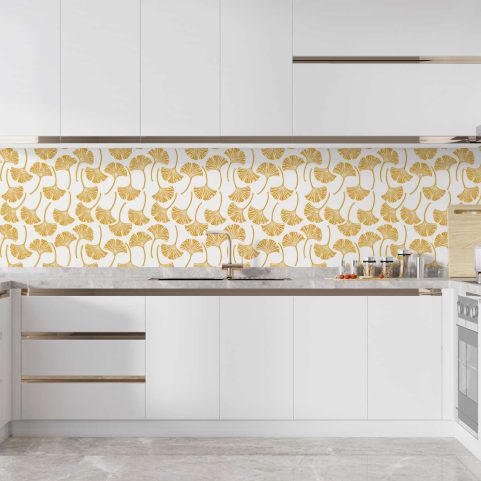 credence cuisine motif design feuilles ginkgo